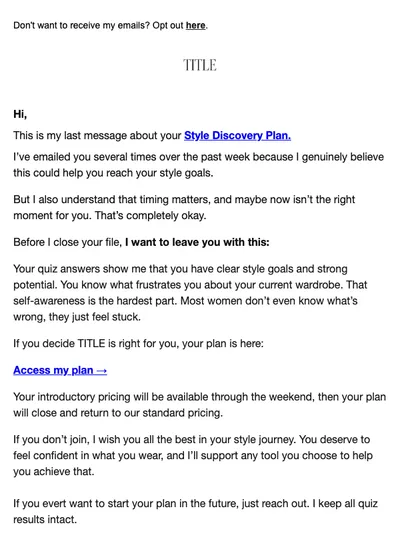 My final note about your style plan