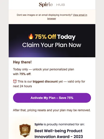 75% off your plan today only