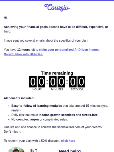 Alert: You have 12 hours to activate your custom plan!