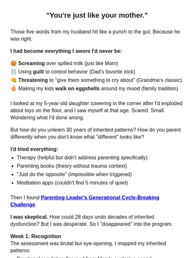 Disappear for 1 month to become a parent who breaks generational cycles