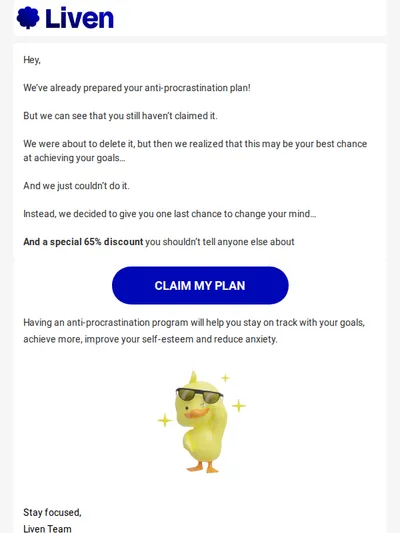 Last call to claim your Liven plan