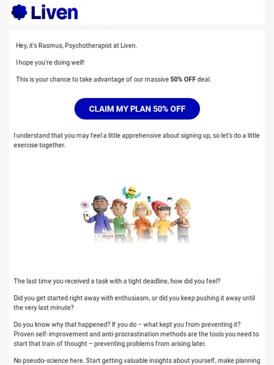 Don't postpone this deal! 50% OFF your personalized plan