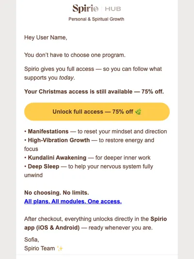 Full Spirio access — 75% off