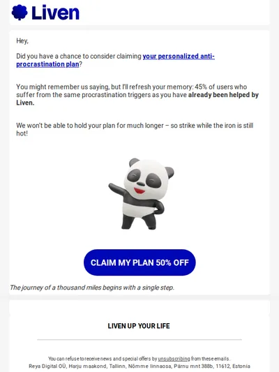 Your personalized anti-procrastination plan is still available for 50% off!