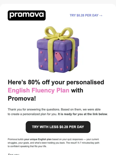 Get 80% off your English Fluency Plan