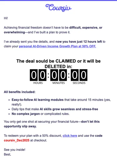 Alert: You have 12 hours to activate your custom plan!