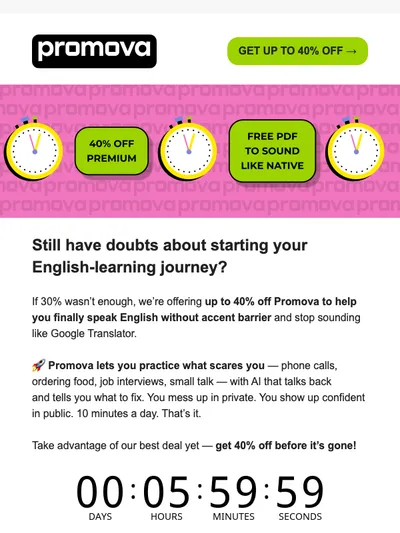 20% off not enough? Get up to 40% off your English-learning journey!