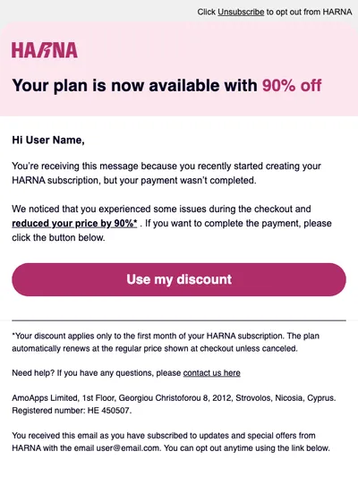 Your plan is now available with 90% off