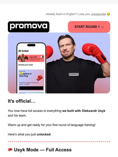 Your 1st round of language training with Oleksandr Usyk is starting now! 🥊