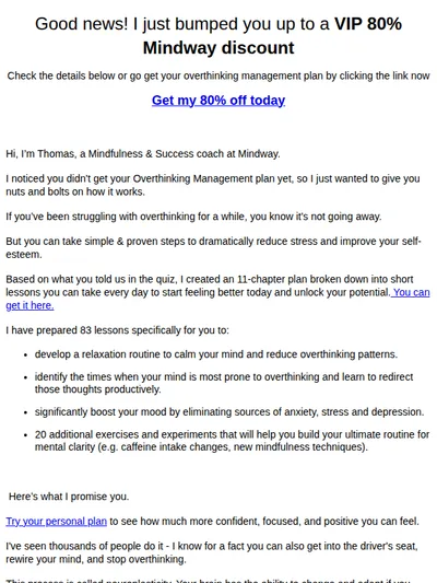 Here’s a limited time 80% off on your plan