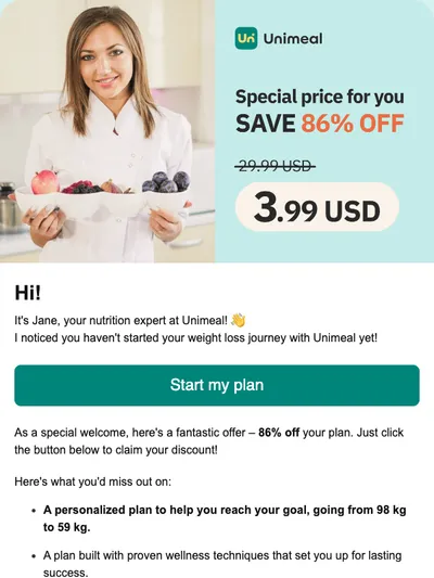 Your meal plan for just $3.99 instead of $29.99 for the first month 🥑